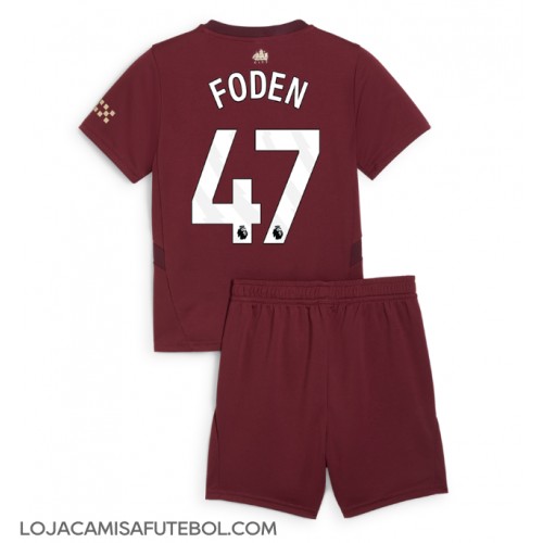 Camisa de Futebol Manchester City Phil Foden #47 Equipamento Alternativo Infantil 2024-25 Manga Curta (+ Calças curtas)